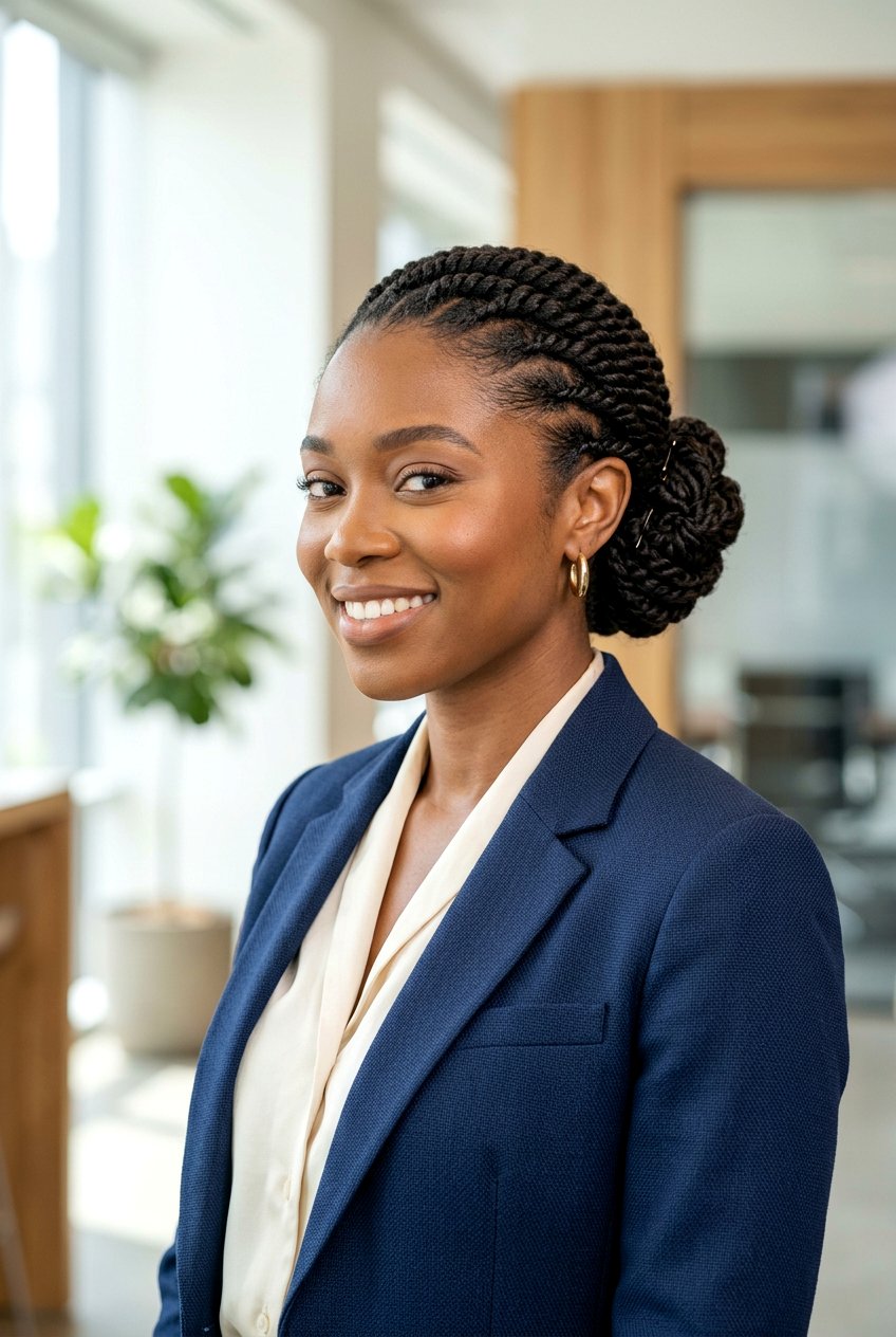 Flat Twisted Updo - 20 black women office hairstyle ideas - 20 black women office hairstyle ideas