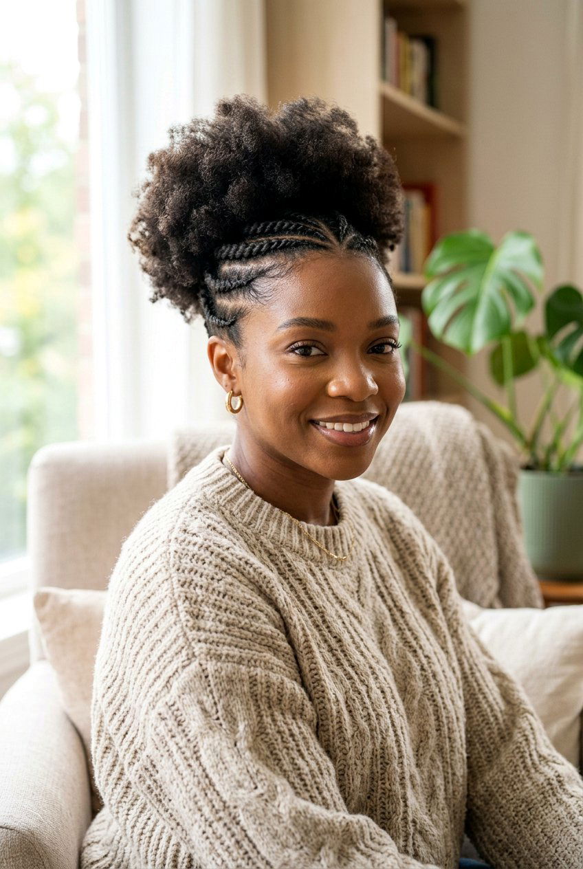 Flat Twists In Front With Afro Puff - 20 afro puff with braids in front - 20 afro puff with braids in front