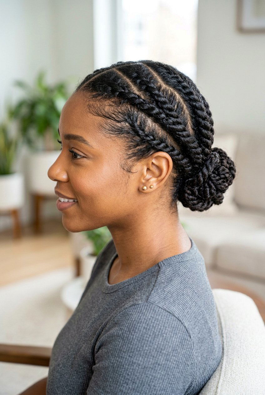 Flat Twists Into Low Bun - 20 protective office hairstyles - 20 protective office hairstyles