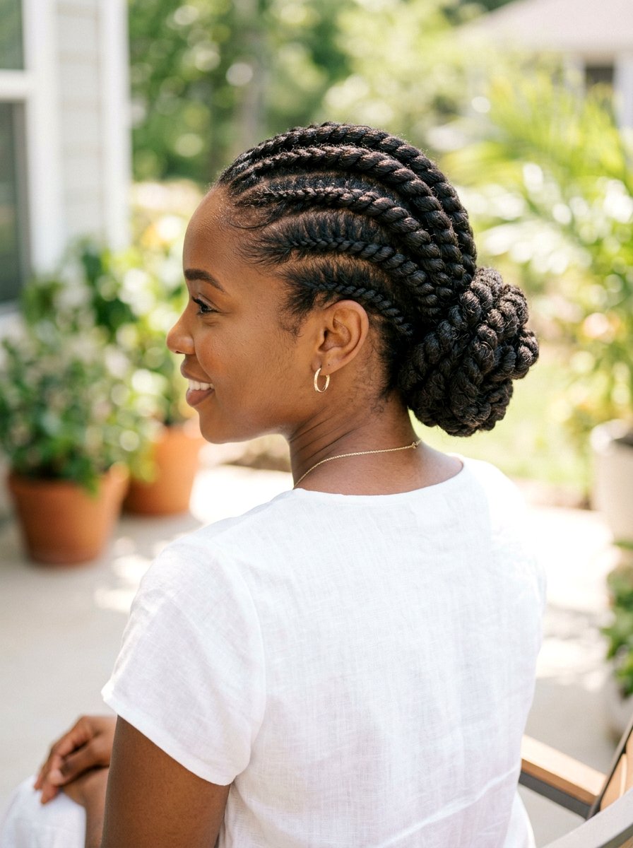 Flat Twists Updo - 20 summer protective styles for black women - 20 summer protective styles for black women