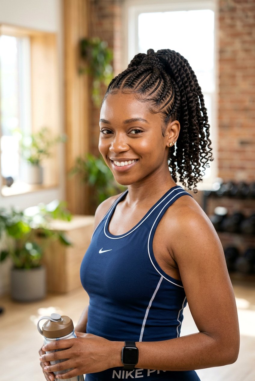 Flat twist ponytail with cornrows - 20 flat twists into ponytail - 20 flat twists into ponytail