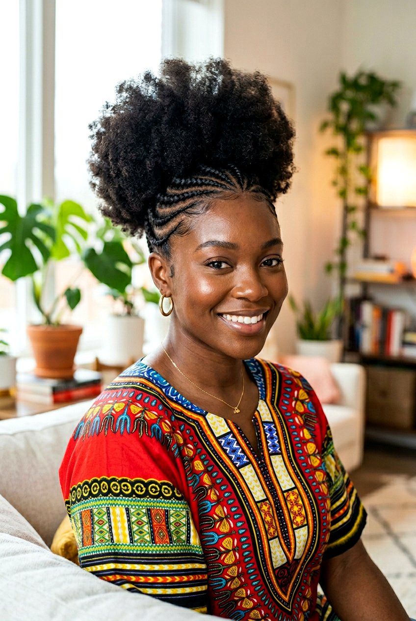 Flat twist ponytail with puffed ends - 20 flat twists into ponytail - 20 flat twists into ponytail