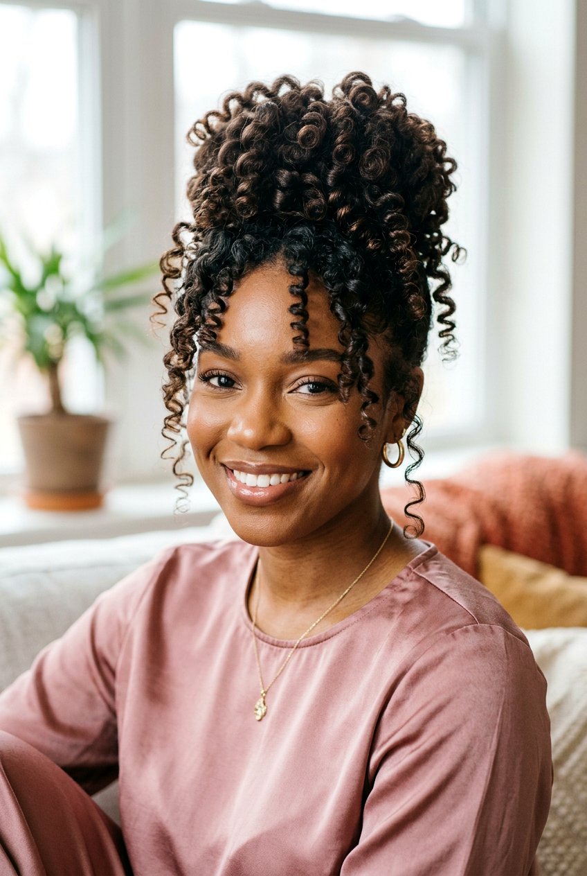 Flexi Rod Curls on Natural Hair Updo - 20 flexi rod curls on natural hair - 20 flexi rod curls on natural hair