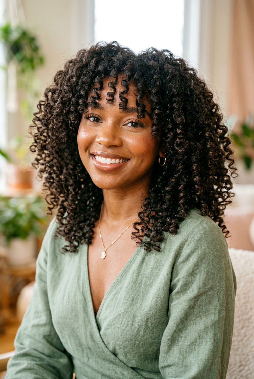 Flexi Rod Curls on Natural Hair with Bangs - 20 flexi rod curls on natural hair - 20 flexi rod curls on natural hair