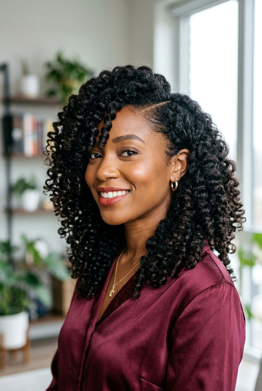 Flexi Rod Curls with Side Part - 20 flexi rod curls on natural hair - 20 flexi rod curls on natural hair