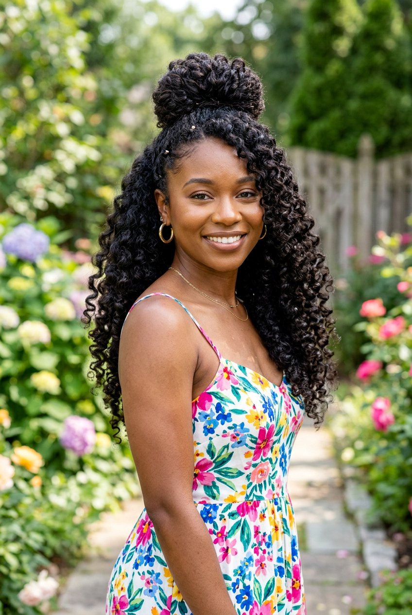 Flexi Rod Half Up Half Down Curls - 20 flexi rod curls on natural hair - 20 flexi rod curls on natural hair