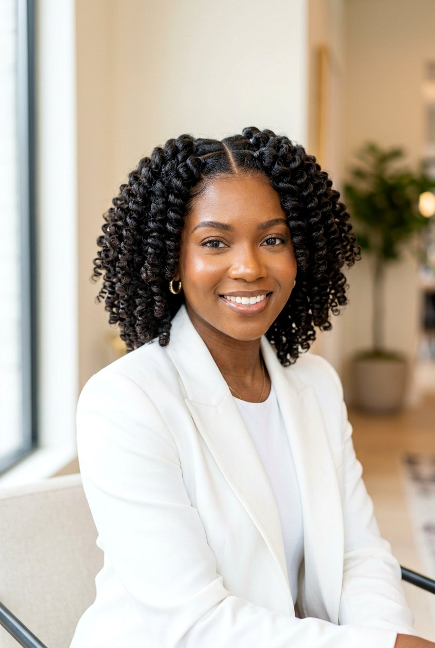 Flexi Rod Set on Natural Hair with Defined Parts - 20 flexi rod curls on natural hair - 20 flexi rod curls on natural hair