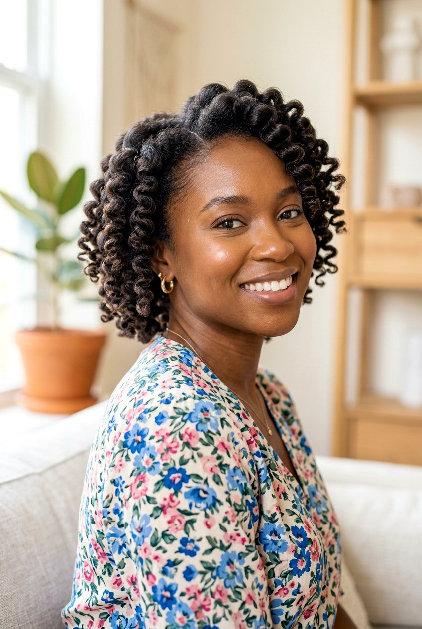 Flexi Rod Set on Short Natural Hair - 20 perm rod curls on short natural hair - 20 perm rod curls on short natural hair