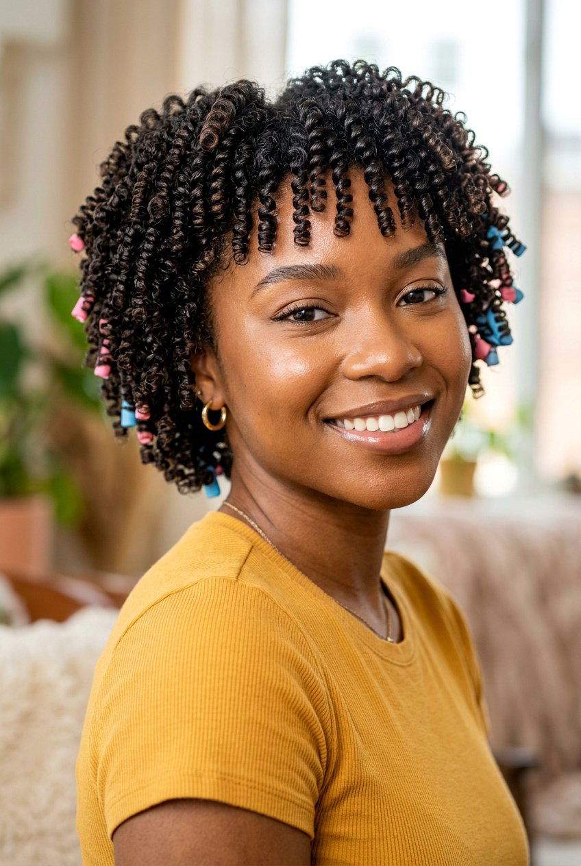 Flexi Rod Set on Short Natural Hair - 20 flexi rod curls on natural hair - 20 flexi rod curls on natural hair