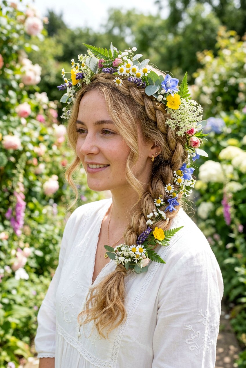 Floral Braid Crown - 20 cottagecore braid crown hairstyle - 20 cottagecore braid crown hairstyle