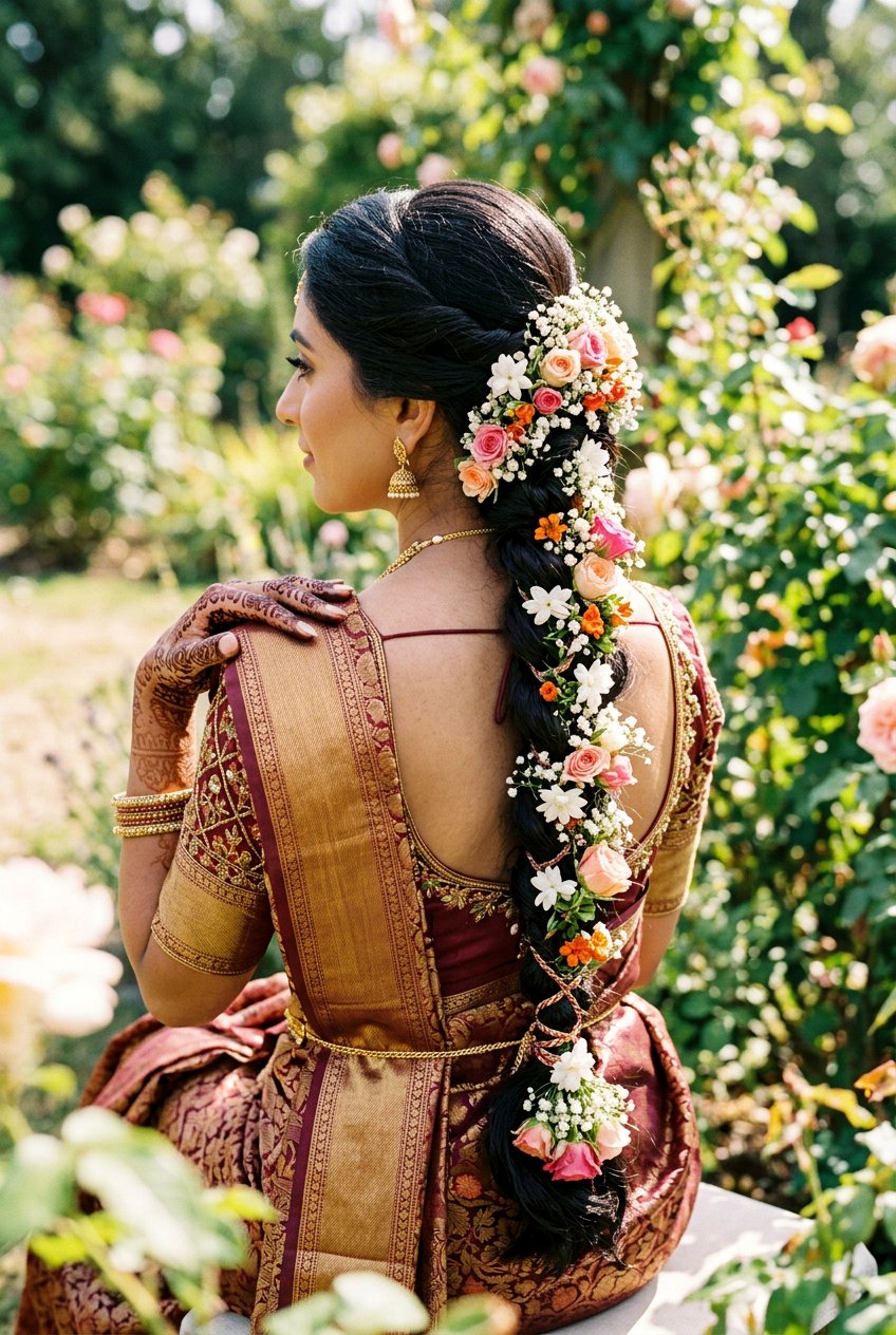 Floral Braid Mehndi Hairstyle - 20 mehndi braid hairstyles - 20 mehndi braid hairstyles