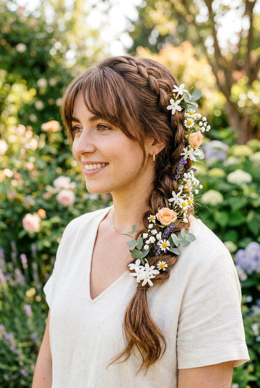 Floral Braid With Bangs - 20 floral braid hairstyle - 20 floral braid hairstyle