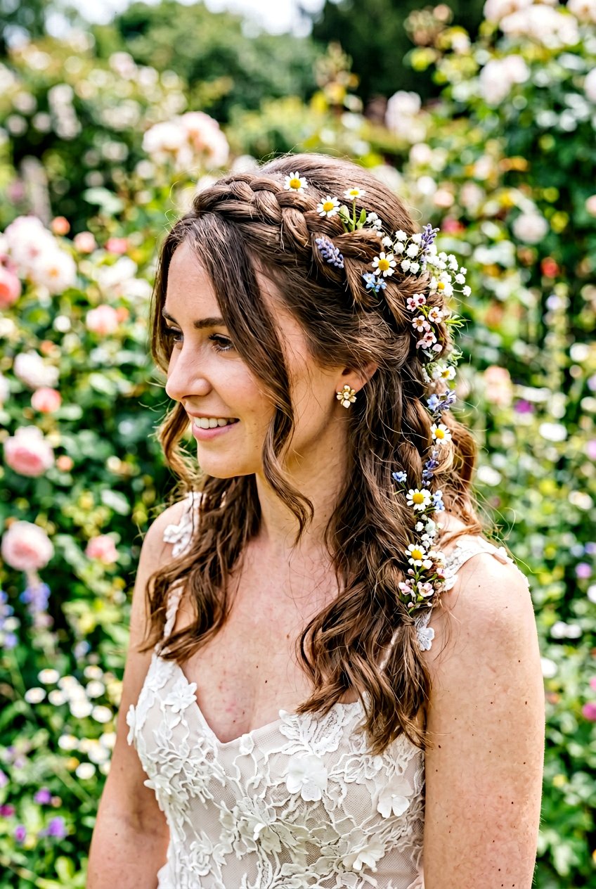 Floral Braided Half Updo - 20 bridal hairstyle with side part - 20 bridal hairstyle with side part