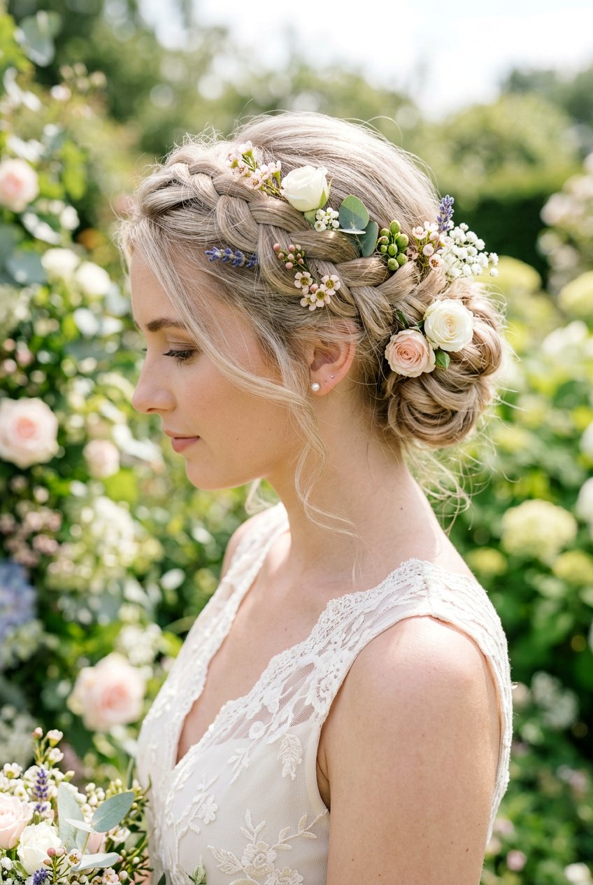 Floral Braided Updo - 20 prom hairstyle for shoulder length fine hair - 20 prom hairstyle for shoulder length fine hair