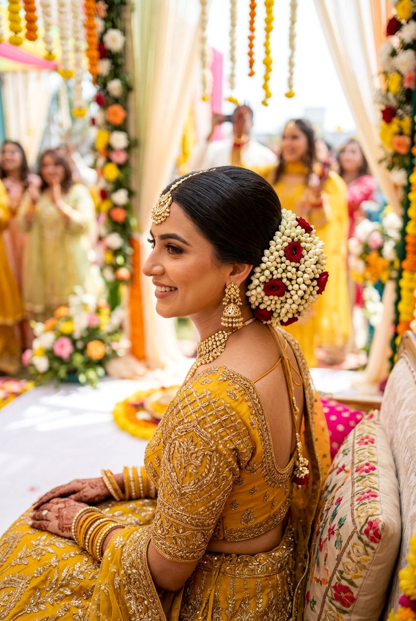 Floral Bun Mayun Hairstyles For Bride - 20 mayun hairstyles for bride - 20 mayun hairstyles for bride