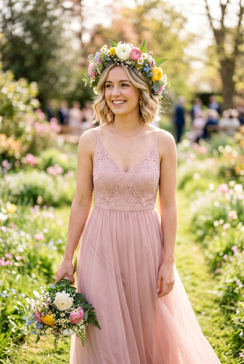 Floral Crown Bob - 20 bridesmaid hairstyles for short bob hair - 20 bridesmaid hairstyles for short bob hair