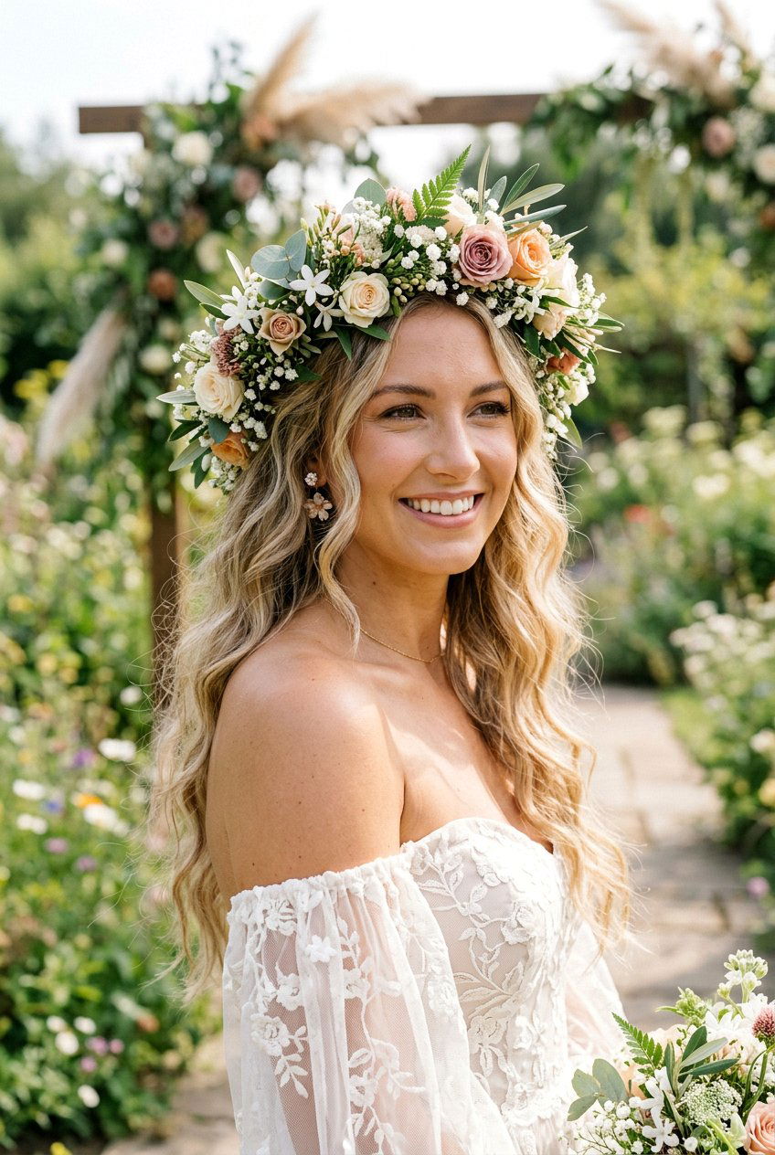 Floral Crown Bridal Hairstyle - 20 bridal hairstyles with fresh flowers - 20 bridal hairstyles with fresh flowers