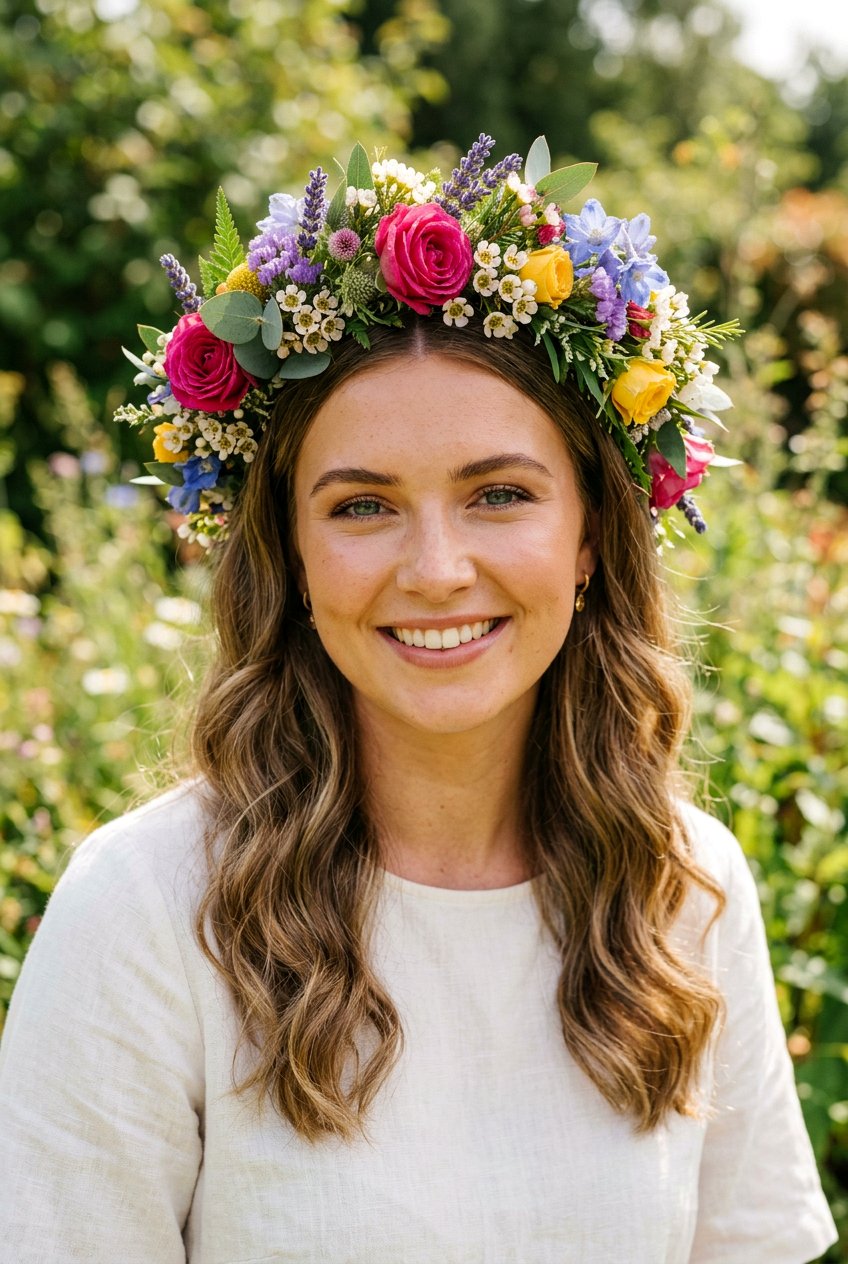 Floral Crown Hair - 20 bridal hairstyle with center part - 20 bridal hairstyle with center part