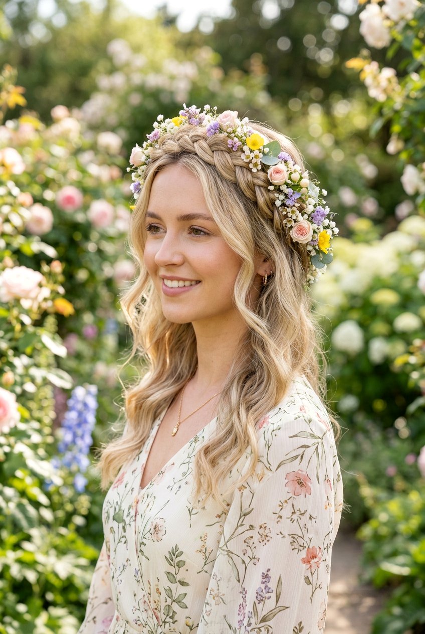 Floral Halo Braid For Easter - 20 easter braid hairstyles - 20 easter braid hairstyles