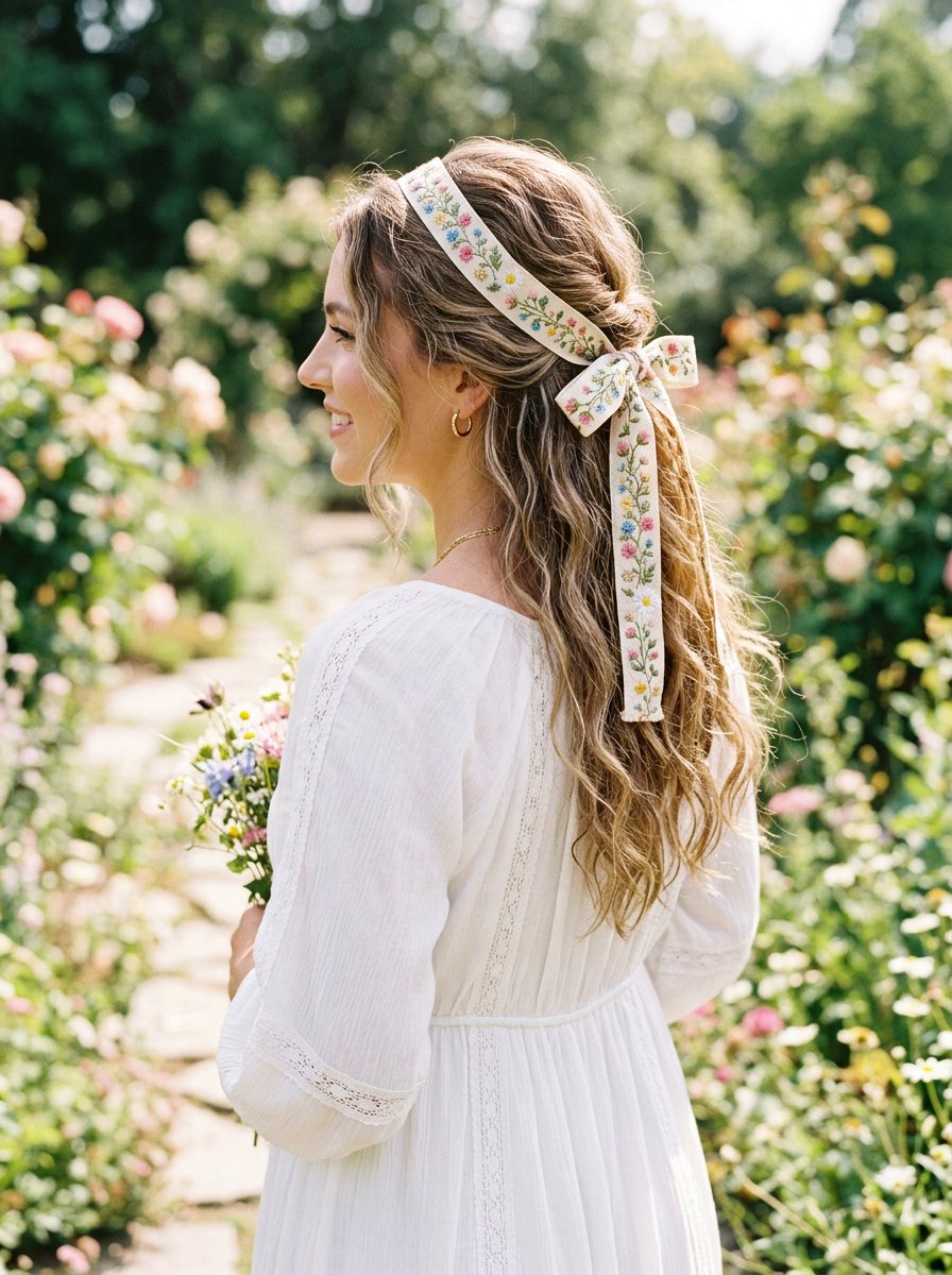 Floral Ribbon Half Up Crown - 20 ribbon bow half up hairstyle - 20 ribbon bow half up hairstyle