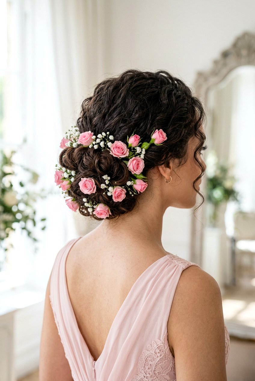 Floral Tucked Updo - 20 prom hairstyle for curly natural hair - 20 prom hairstyle for curly natural hair