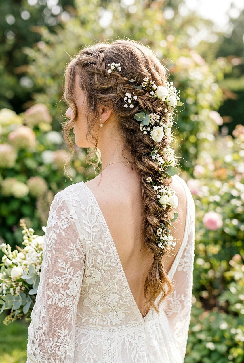 Floral Weaved Braid - 20 bridal hairstyle with soft tendrils - 20 bridal hairstyle with soft tendrils