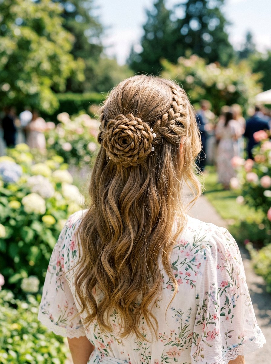 Flower Braid Half Updo - 20 vacation hairstyle with braided half updo - 20 vacation hairstyle with braided half updo