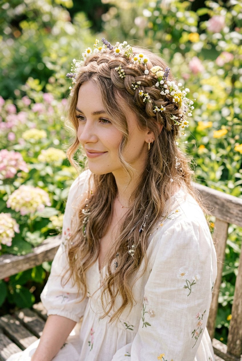 Flower Crown Braid Fairycore Hair - 20 fairycore hairstyles for women - 20 fairycore hairstyles for women