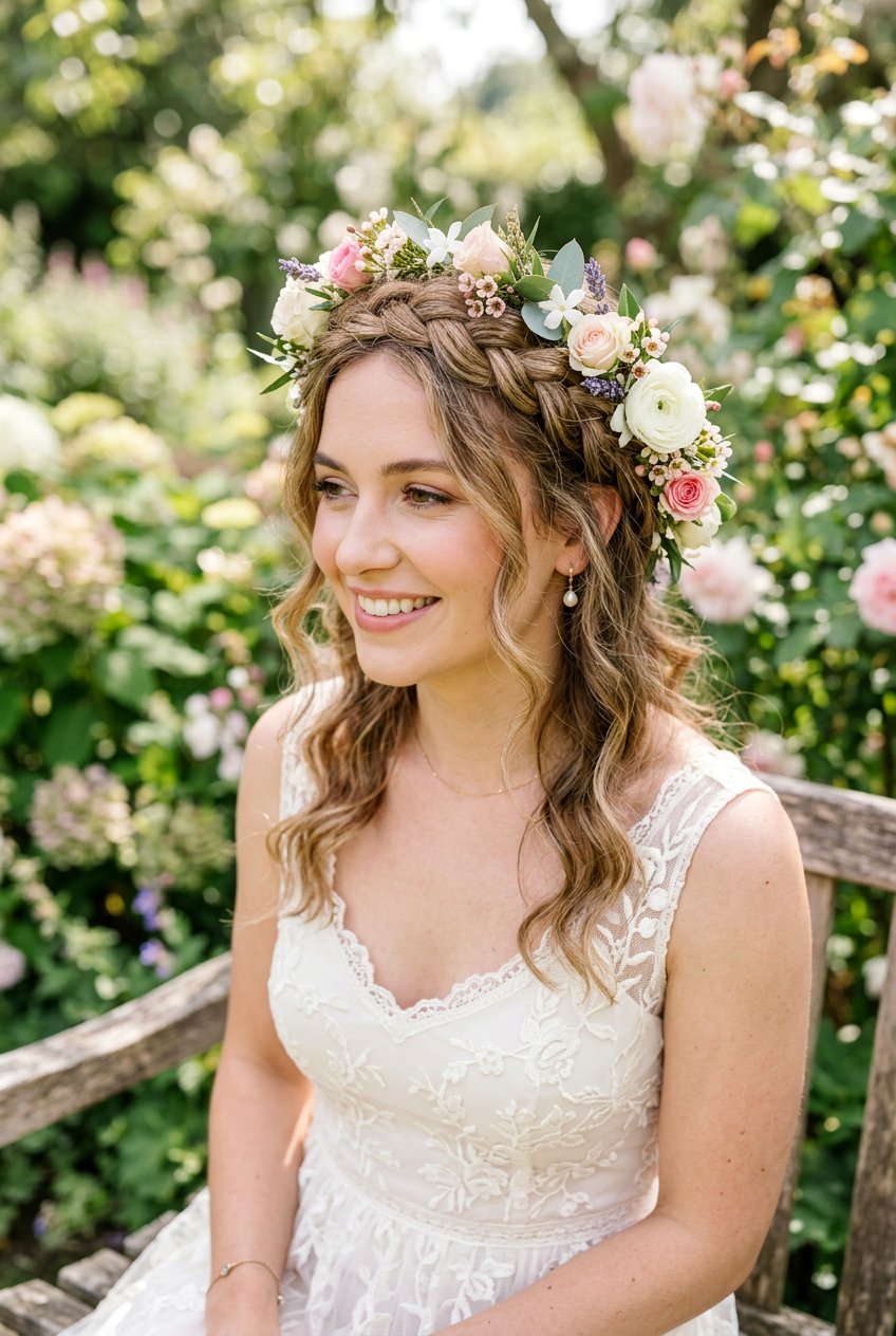 Flower Crown Braid With Fresh Flowers - 20 flower crown braid hairstyle - 20 flower crown braid hairstyle