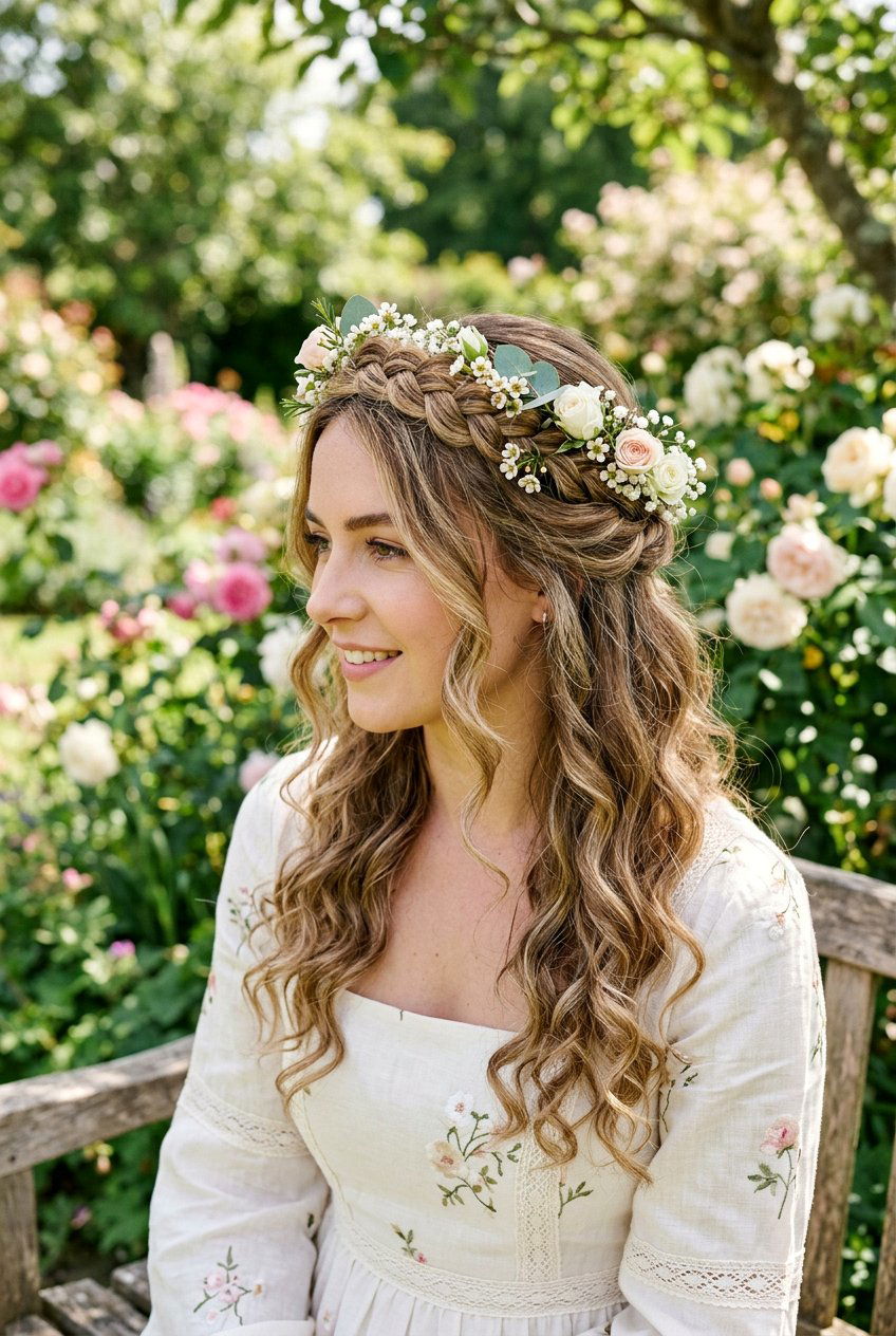 Flower Crown Half Up Half Down - 20 flower crown braid hairstyle - 20 flower crown braid hairstyle
