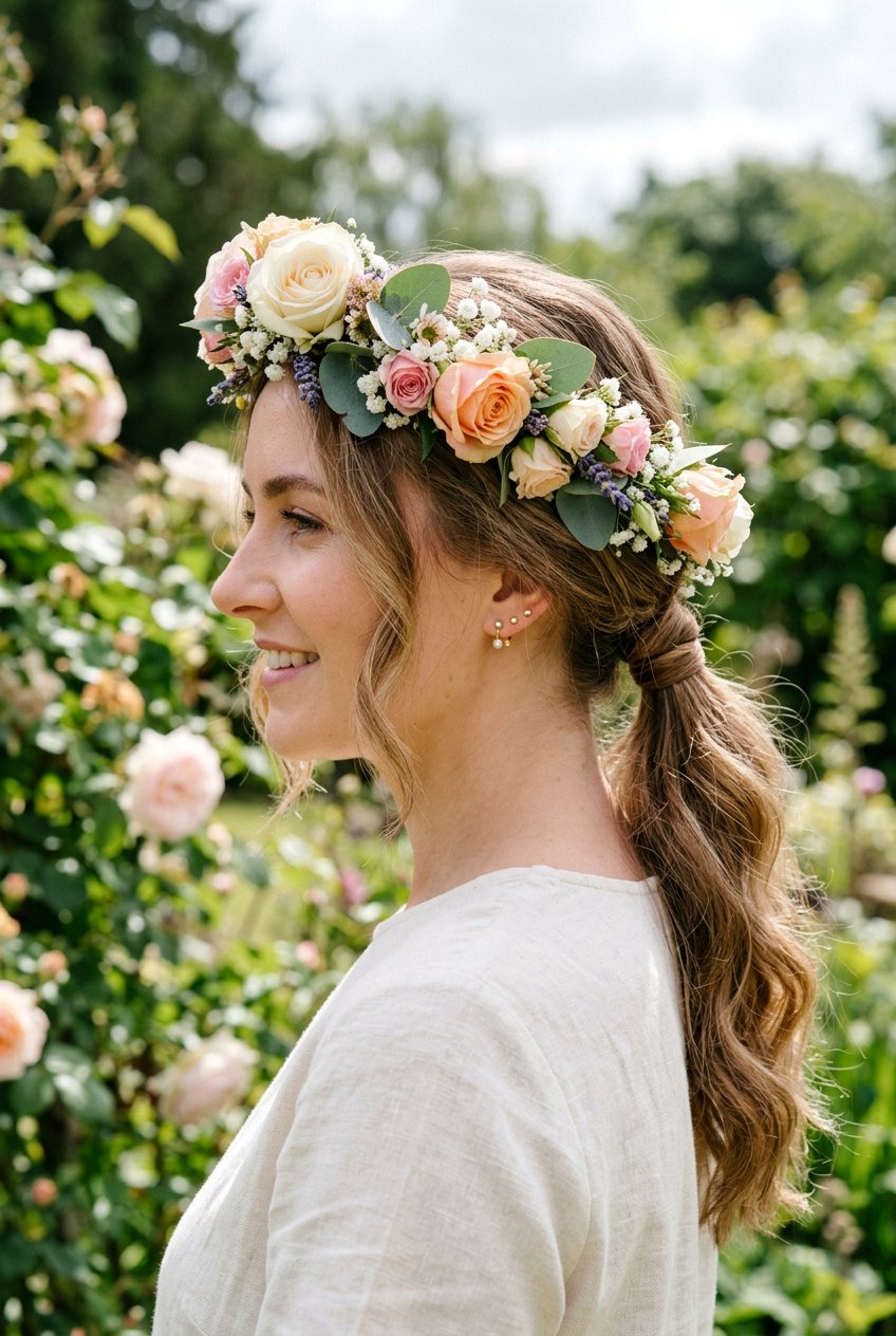 Flower Crown With Ponytail - 20 flower crown hairstyles - 20 flower crown hairstyles