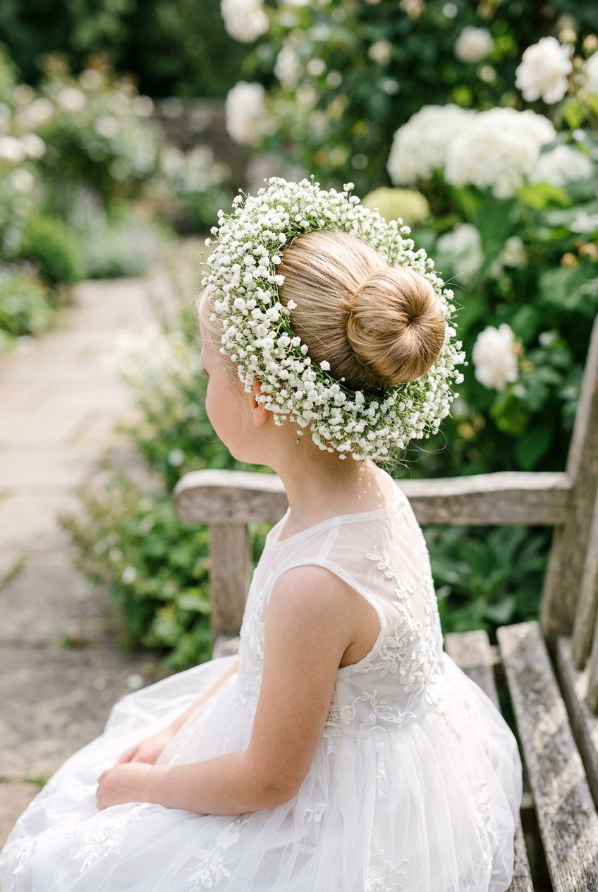 Flower Girl Bun With Babys Breath - 20 flower girl bun hairstyle - 20 flower girl bun hairstyle