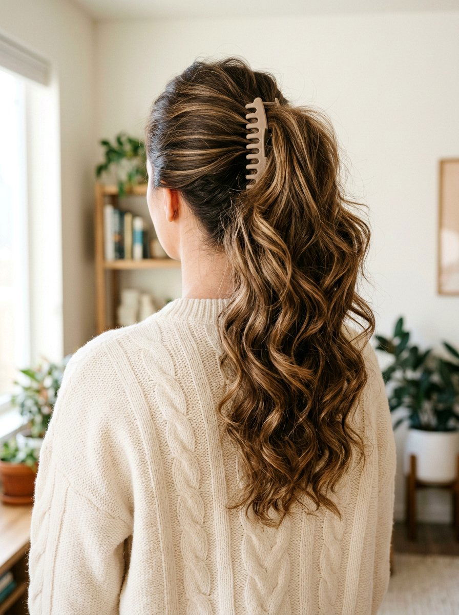 Fluffy Claw Clip Ponytail - 20 cute hairstyle for shopping day - 20 cute hairstyle for shopping day