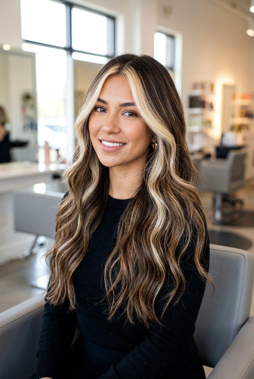 Foilayage Brunette Hair with Blonde Money Piece - 20 brunette hair with blonde money piece - 20 brunette hair with blonde money piece