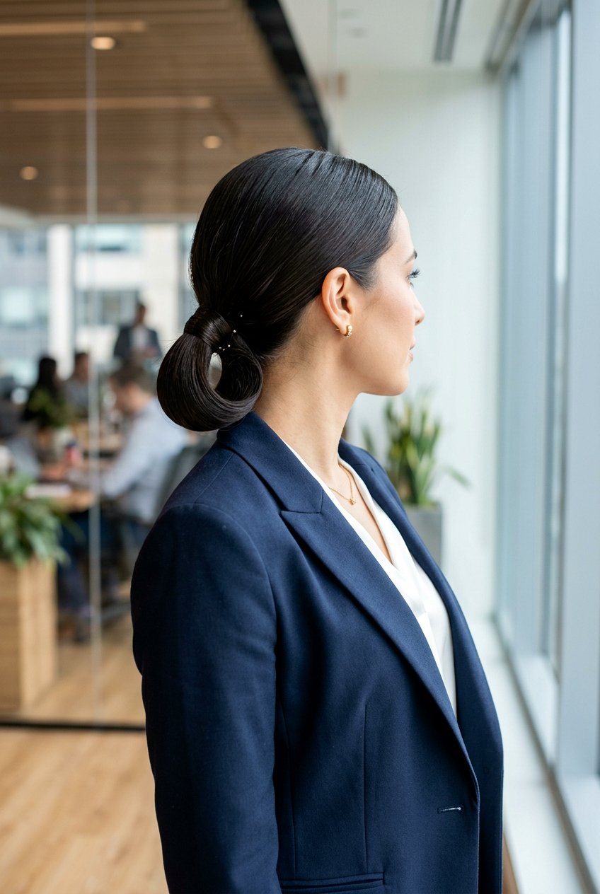 Folded Low Ponytail - 20 simple hairstyle for interview with long hair - 20 simple hairstyle for interview with long hair