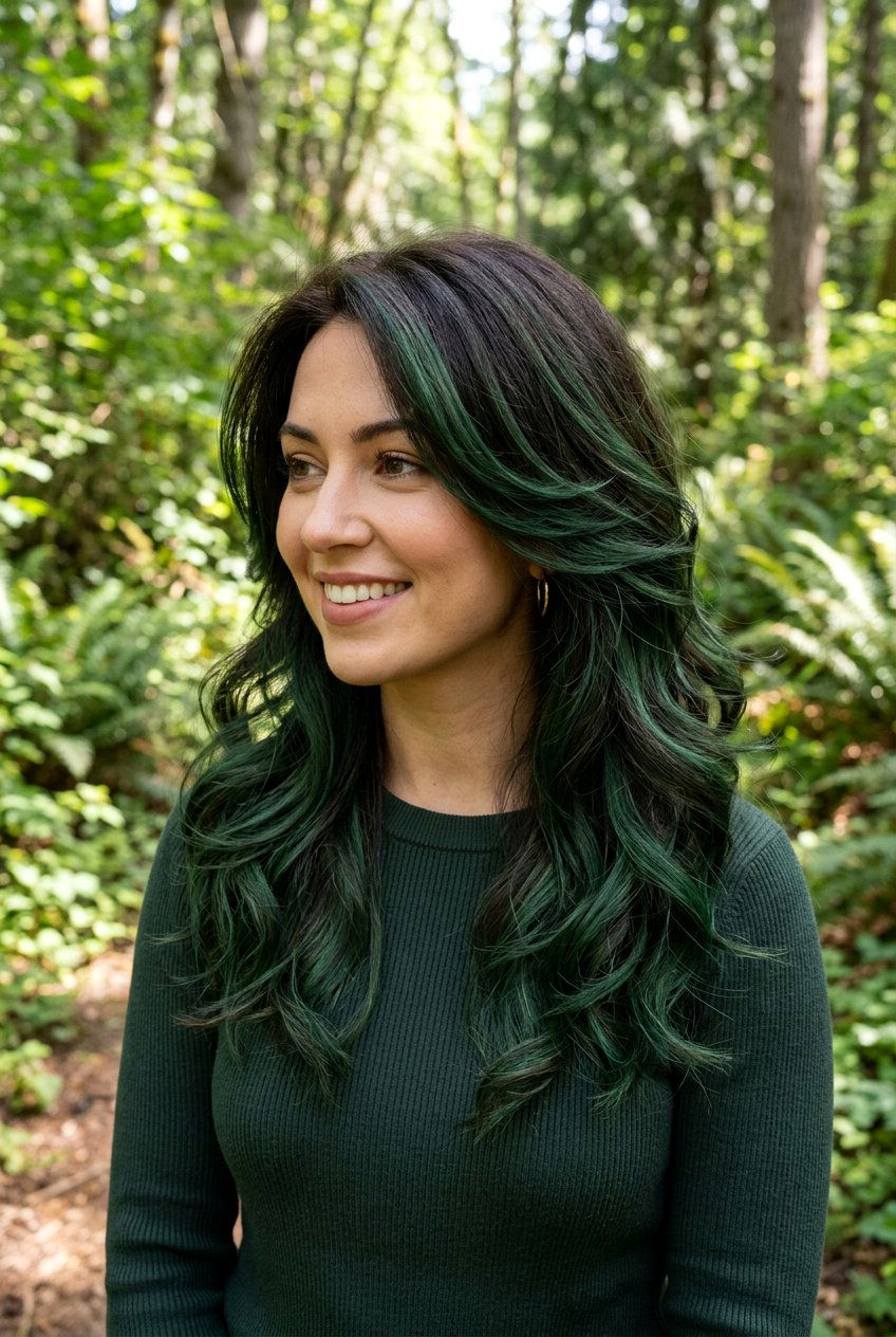 Forest Green Balayage On Dark Layered Hair - 20 forest green balayage on dark hair - 20 forest green balayage on dark hair