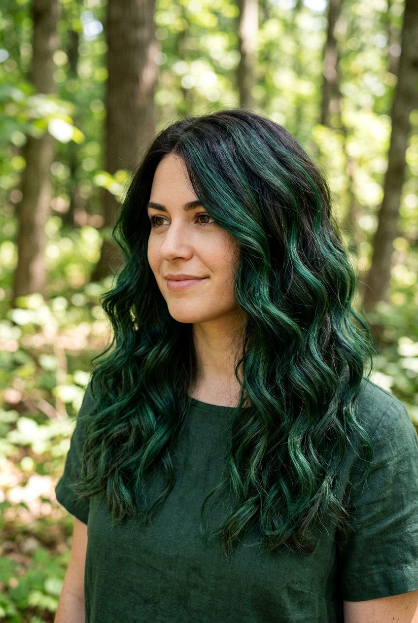 Forest Green Balayage On Dark Wavy Hair - 20 forest green balayage on dark hair - 20 forest green balayage on dark hair