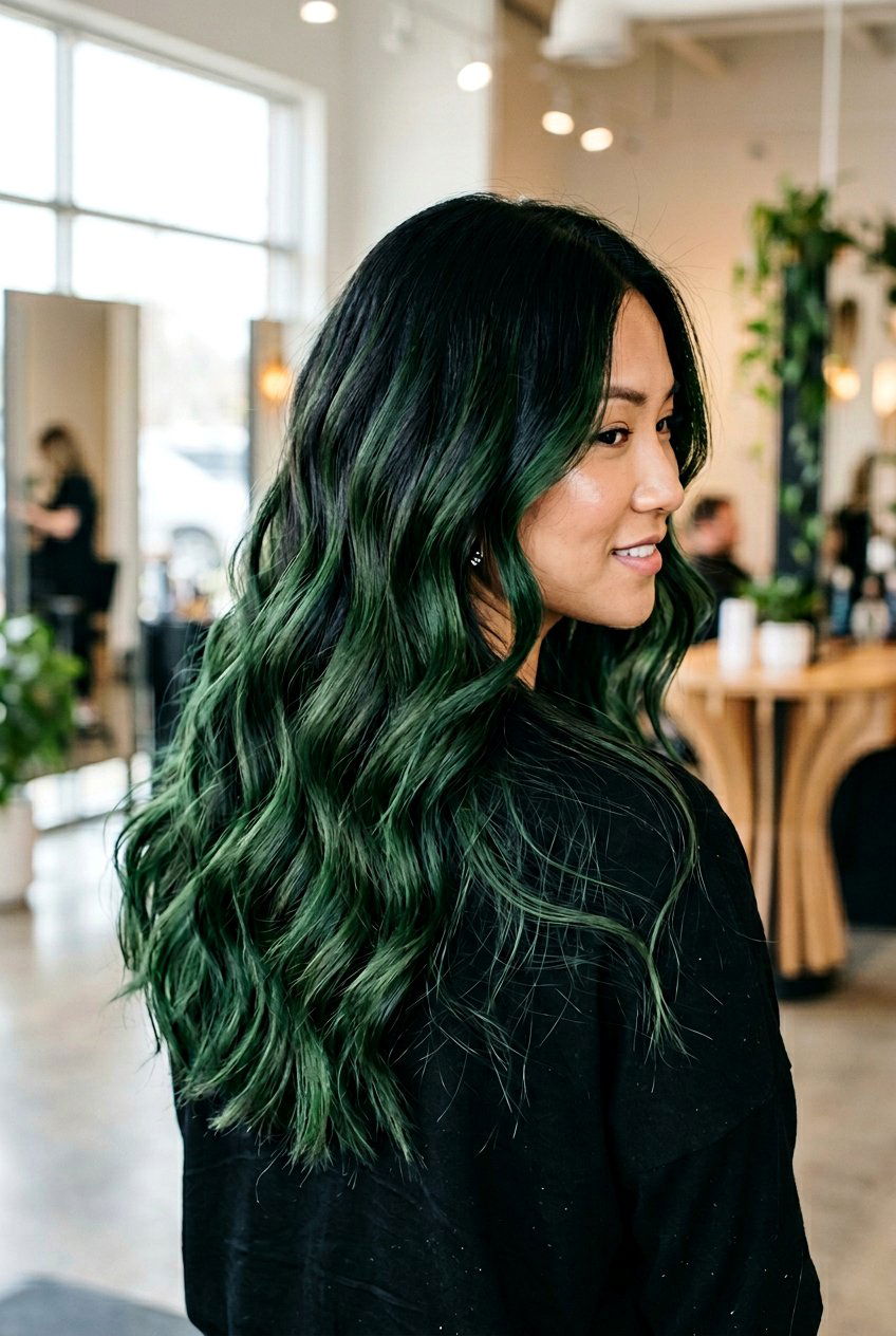 Forest Green Balayage On Long Dark Hair - 20 forest green balayage on dark hair - 20 forest green balayage on dark hair