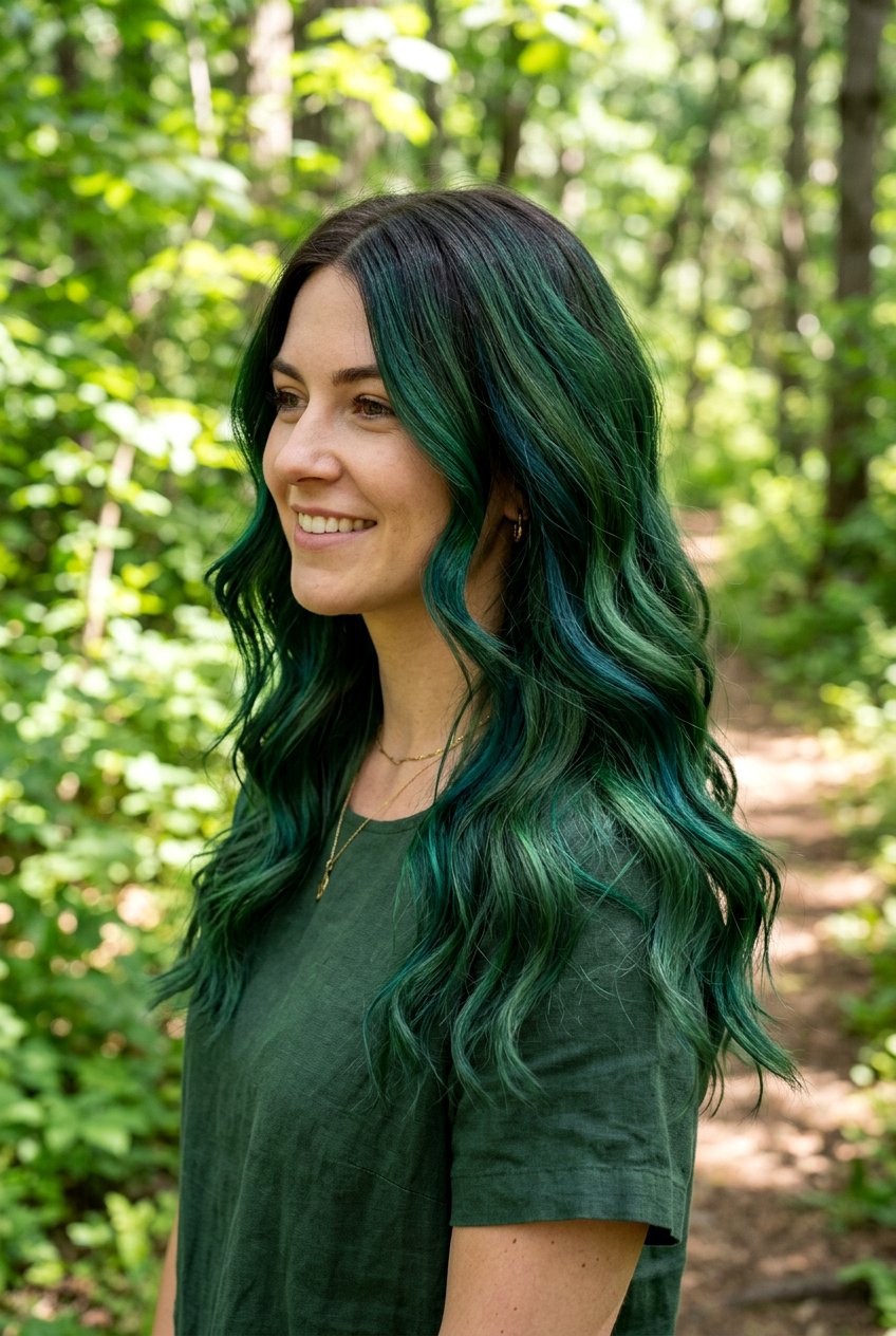 Forest Green Balayage With Dark Teal Accents - 20 forest green balayage on dark hair - 20 forest green balayage on dark hair