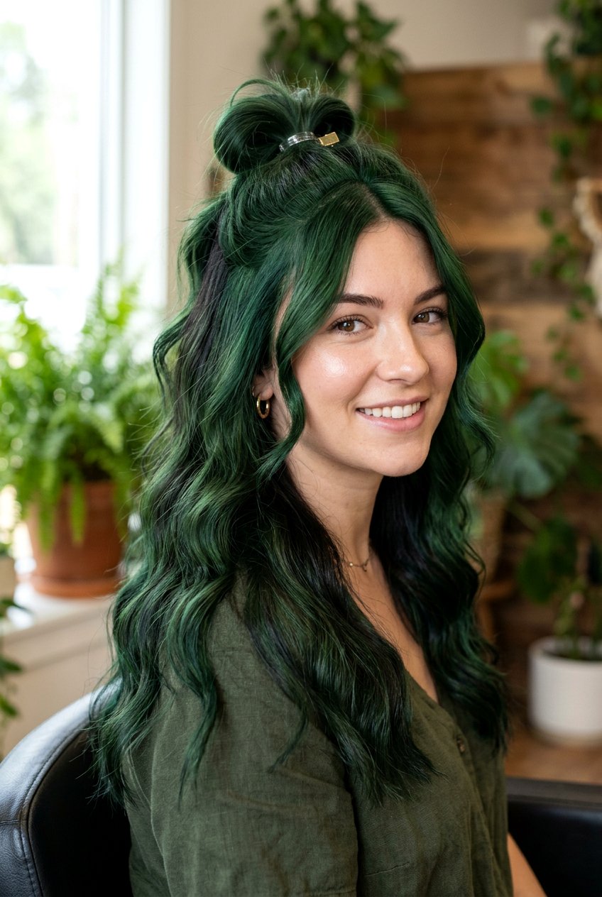 Forest Green Balayage With Dark Underlayer - 20 forest green balayage on dark hair - 20 forest green balayage on dark hair