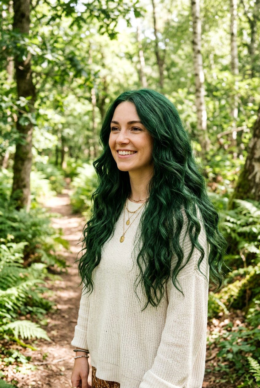 Forest Green Hair with Waves - 20 forest green hair color - 20 forest green hair color