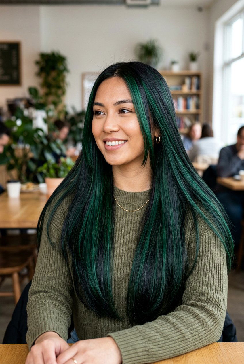 Forest Green Highlights on Black Hair - 20 forest green hair color - 20 forest green hair color