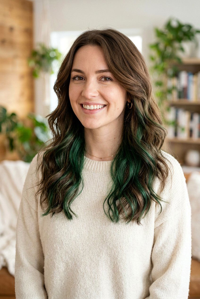Forest Green Peekaboo On Brown Hair - 20 green peekaboo hair color - 20 green peekaboo hair color