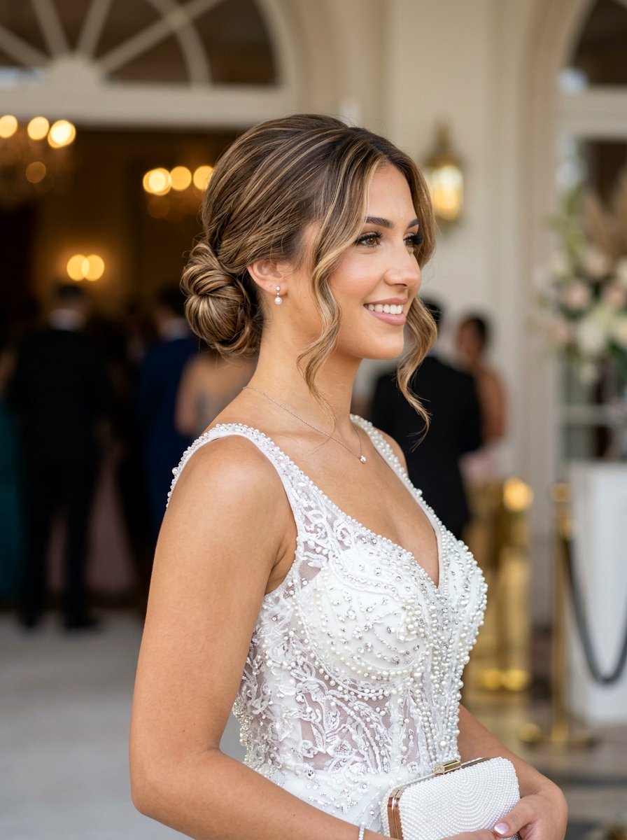 Formal Low Bun With Face Frame - 20 prom low bun for medium hair - 20 prom low bun for medium hair