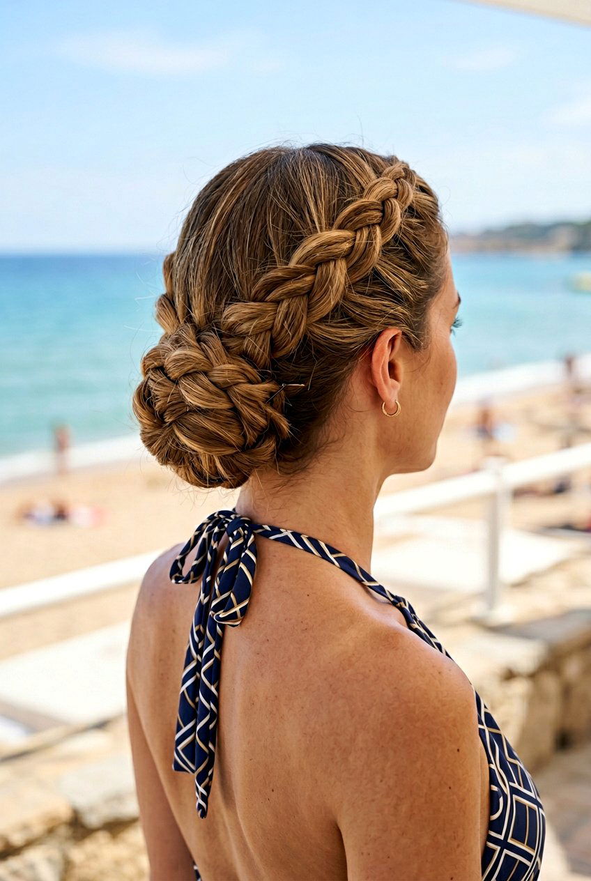 Four Strand Braid Bun - 20 pool day braid bun hairstyle - 20 pool day braid bun hairstyle