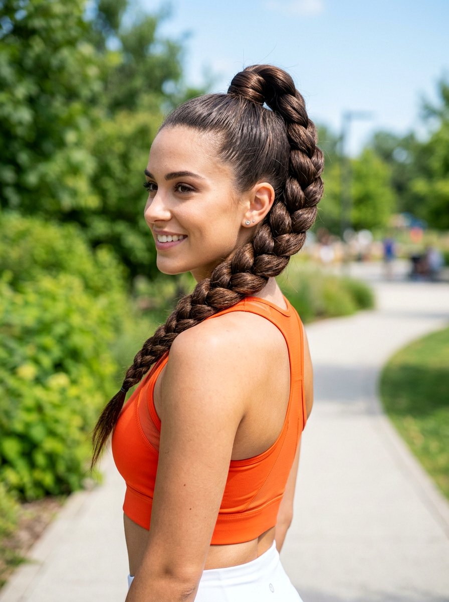 Four Strand Braid High Ponytail - 20 gym hairstyle with high ponytail braid - 20 gym hairstyle with high ponytail braid