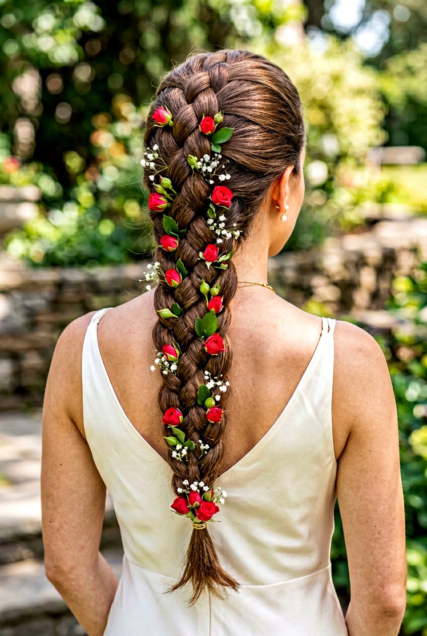 Four Strand Braid With Baby Roses - 20 fairycore braid hairstyle with flowers - 20 fairycore braid hairstyle with flowers