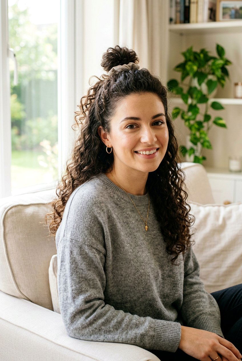 Fourth Day Curly Half Up Top Knot - 20 fourth day curly refresh styles - 20 fourth day curly refresh styles