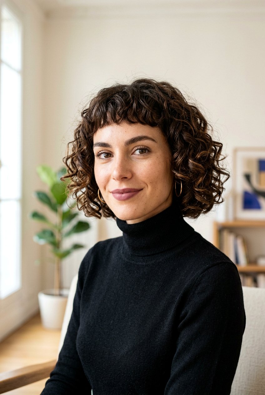 French Bob Curly Hair Micro Bangs - 20 short bangs for curly hair women - 20 short bangs for curly hair women