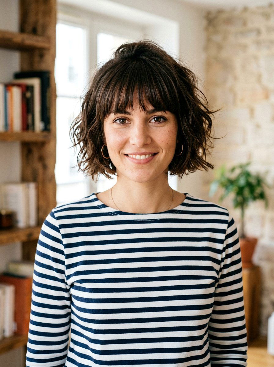 French Bob With Bangs - 20 flattering haircut for rectangle face women - 20 flattering haircut for rectangle face women